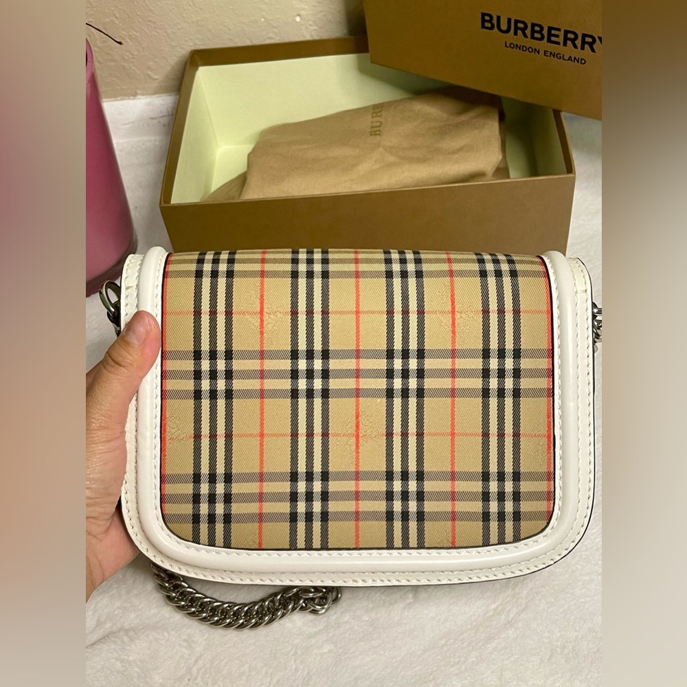 Like New Burberry Calfskin 1983 Knight Check Link Shoulder Bag - Picture 8 of 14